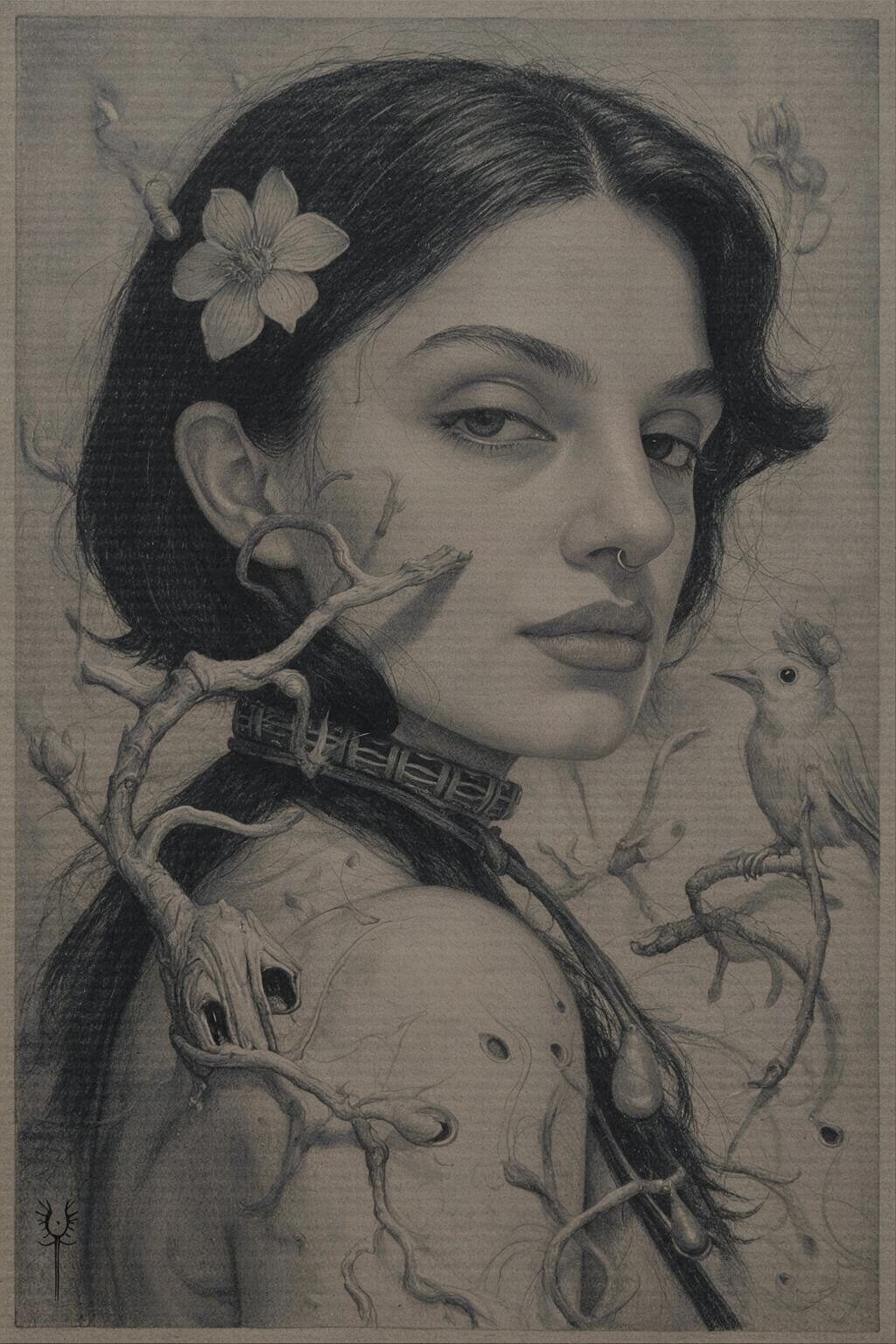 By the wrath of mother Kos { commission, pencil on ribbed paper , model @aallevtinaa }