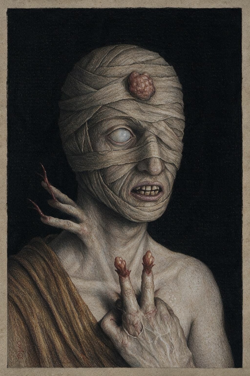 Palimpsest of Flesh [pencils & pastels on ribbed paper]